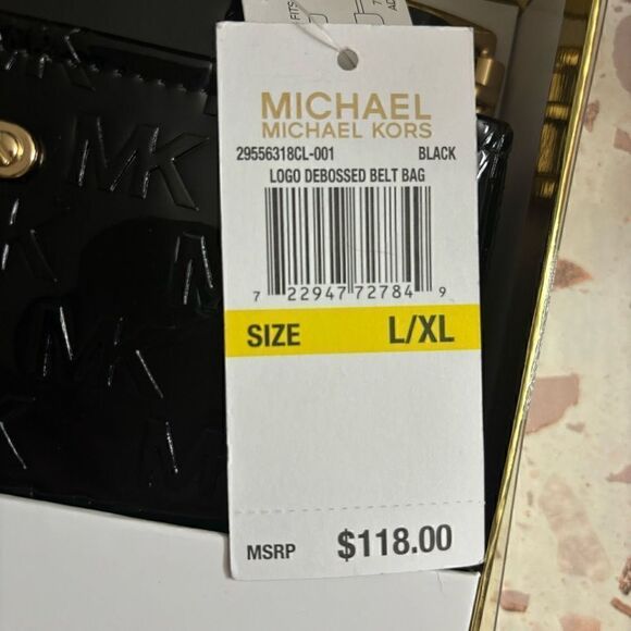 Michael Kors MK Logo Debossed Adjustable Belt Bag Patent Leather Black L/XL - Picture 12 of 13